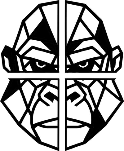 Gorilla geometrische line-art wanddecoratie – dierenkop wandbord – groot 76×61,9 cm – 4-delig – populierenhout zwart