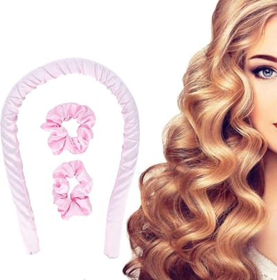 Satijn Warmteloos Haarkrullers - Haarkrultang - Hitte Vrij Krul Hoofdband - Krulspelden - Haarrollers - Inclusief Scrunchies - Nacht Kruller - Haarkruller - Roze