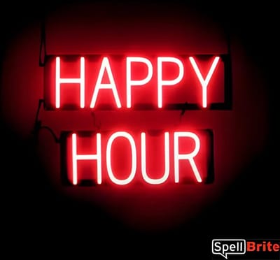 HAPPY HOUR - Lichtreclame Neon LED bord verlicht | SpellBrite | 53 x 38 cm | 6 Dimstanden - 8 Lichtanimaties | Reclamebord neon verlichting