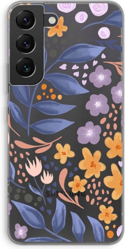 Case Company® - Hoesje geschikt voor Samsung Galaxy S22 hoesje - Flowers with blue leaves - Soft Cover Telefoonhoesje - Bescherming aan alle Kanten en Schermrand