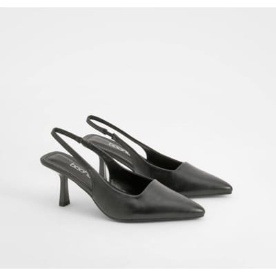 boohoo Dames Brede pasvorm Slingback Kitten Hakken Court Schoen | Zwart | Maat: 36