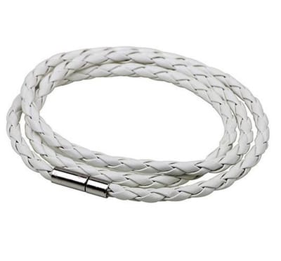 Extra Lange Leren Armband Wit met Stalen Sluiting - Armbanden Heren Dames - Papa Cadeau Voor Mannen - Vaderdag