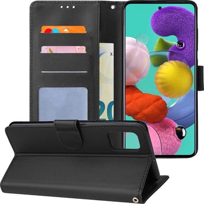 Hoesje - Geschikt voor Samsung Galaxy A51 - Luxe Bookcase - Walletcase Hoes - Portemonnee - Cover - Telefoonhoes - Zwart