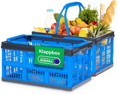Novaliv Opvouwbare Box Blauw Set van 2 - 16L Opvouwbare Mand met Handvatten - Veelzijdige Boodschappenmand - Praktische Opbergdoos