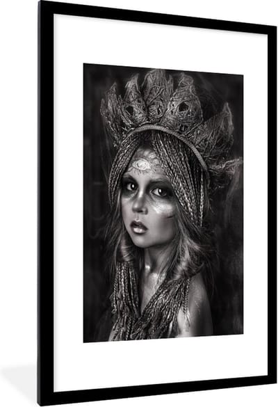 Fotolijst incl. Poster - Vrouw - Zwart - Wit - 60x90 cm - Posterlijst