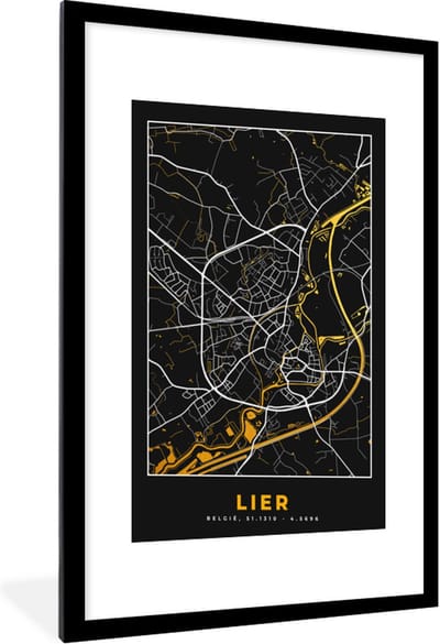 Fotolijst incl. Poster - Lier - Kaart - Plattegrond - Goud - Stadskaart - 60x90 cm - Posterlijst