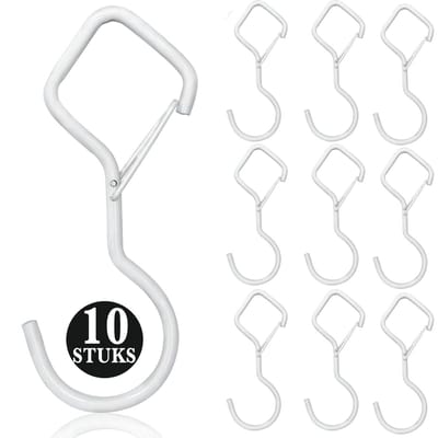 10 Stuks Wit Metaal S Haken met Veiligheidssluiting - 10cm Lengte - Ophanghaken - Haakjes voor Keuken, Badkamer & Tuin - Kledinghangers - Jashaak Hangers - Handdoekhaakjes - Keukengerei Organizer Haak - Kapstok S-haken - Vleeshaken - Muurhaak