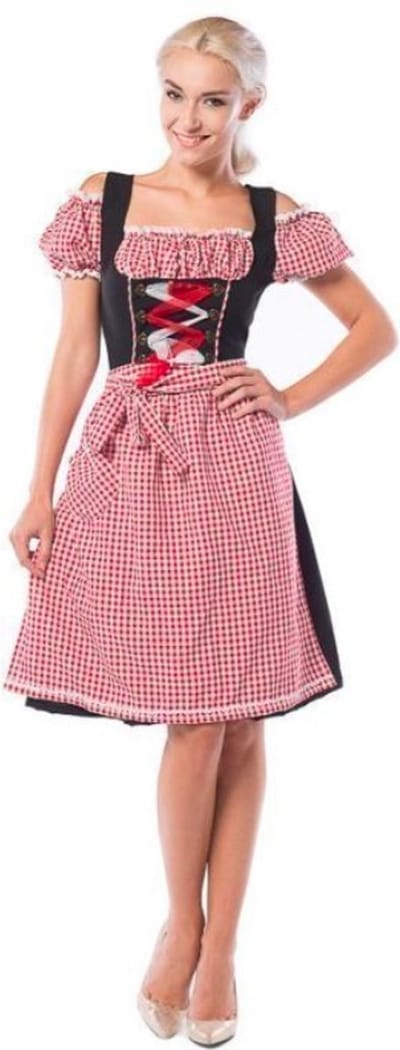 Partychimp Oktoberfest Dirndl Dames Anne-Ruth Lang Oktoberfest Dames Carnavalskleding Dames Carnaval Kostuum Dames - Polyester - Rood/Zwart - Maat 5XL/50