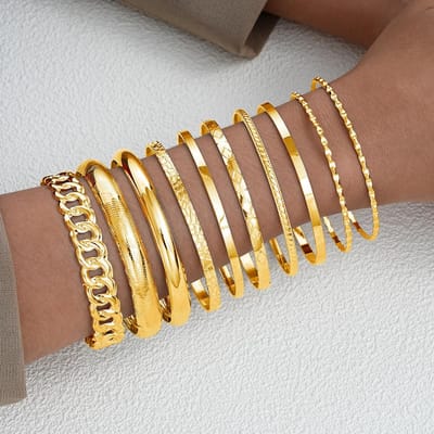 Ensemble de 10 pièces, personnalité rétro, tempérament tendance, combinaison audacieuse, ensemble de bracelets haut de gamme à large cadran. 10pcs or