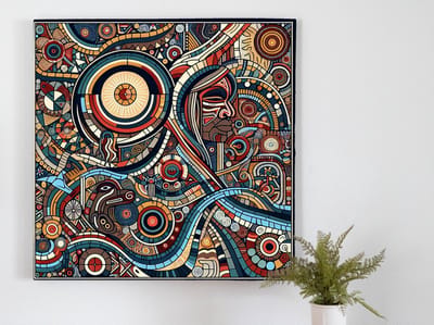 Modern aboriginal schilderij | Hedendaags eerbetoon aan inheemse kunst met moderne twist | Kunst - 40x40 centimeter op Canvas | Foto op Canvas