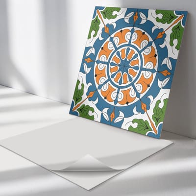 Wallfluent Vinyl Tegels - Decoratief Patroon met Plantenmotieven Vinyl Vloer Tegels - 30 cm x 30 cm - Blauw PVC Tegels - Set van 9 - Vierkant PVC Tegels - Texturen Plaktegels - Zelfklevende Vinyl Tegels - Plaktegels Keuken en Badkamer