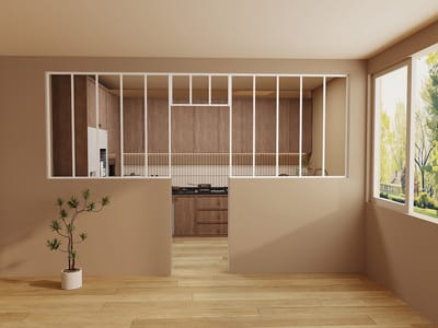 Vente-unique Set van 2 atelierramen met bovenlicht in thermisch gelakt aluminium - 2 x B150 x H130 + B73 x H40 cm - Wit - BAYVIEW