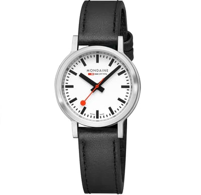 Mondaine MST.3401B.LBV Stop2go Horloge - Stationsklok - Saffierglas - Staal/Kunstleer - Zilver/Zwart - 34 mm breed - Quartz - Gesp - 3 ATM (spatwater)