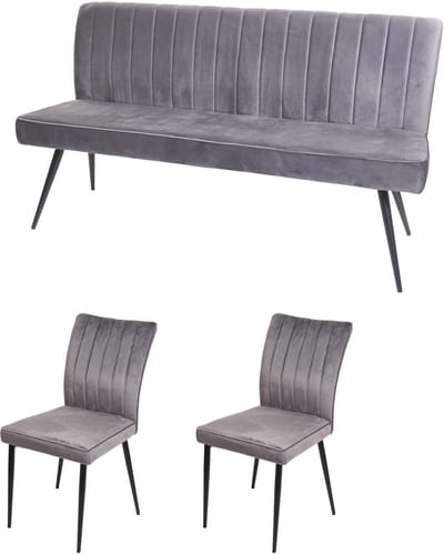 Eetkamer set MCW-K16, set van 2 stoelen + bank Eetkamergroep Zitgroep Eetkamerset, fluweel metaal ~ donkergrijs