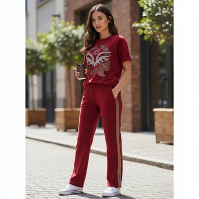 Casual Lounge Set voor Dames/ Comfortabel Huispak, outfit - Dark Red, S