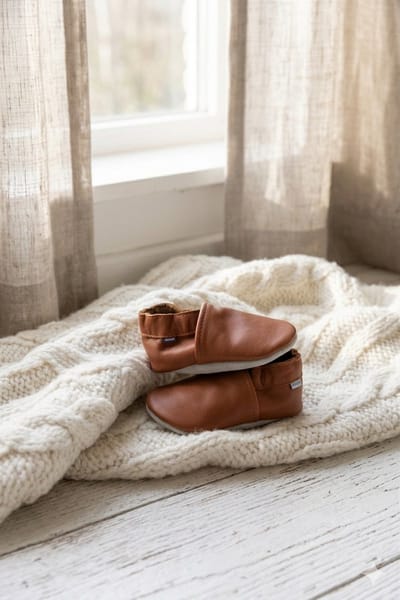 Stabifoot Babyslofjes – Zacht Leer – Cadeaudoos - Linnen zakje - Barefoot - COGNAC 3 - 6