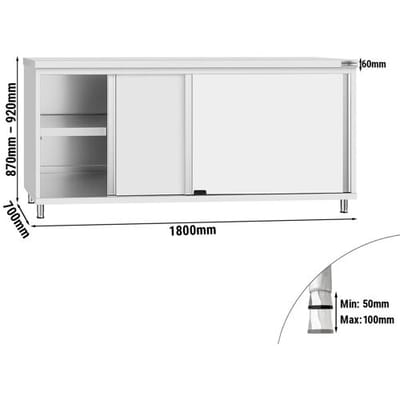 GGM Gastro Edelstahl Arbeitsschrank ECO - 1800x700mm - mit Schiebetür Zilver