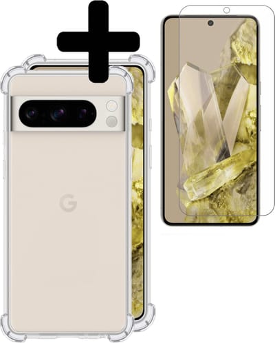 Hoesje - Met Screenprotector - Geschikt voor Google Pixel 8 Pro - Sterk & Shockproof - Siliconen Case - Back Cover - Telefoon Hoes - Shock Proof - Telefoonhoesjes - Transparant