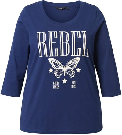 Ulla Popken - Dames - Shirt sierstenen klassiek ronde hals 3/4-mouwen - Inktblauw - Maat 42+