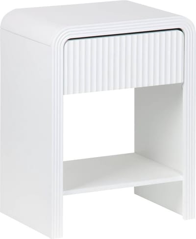 sweeek - Nachtkastje met gegroefd wit houteffect 1 lade, 1 plank