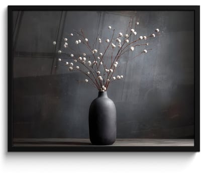 Poster in lijst - Fotolijst 80x60 cm - Posters - Takken - Vaas - Bolletjes - Wit - Posterlijst zwart - Decoratie - Wanddecoratie woonkamer - Muurdecoratie slaapkamer