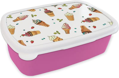 Broodtrommel Roze - Lunchbox - Brooddoos - Patronen - Zomer - IJs - 18x12x6 cm - Kinderen - Meisje