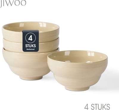 Set van 4 Kommen (Ø15,3cm / 800ml) Ontbijtkommen, Mueslikom, Soepkom, serviesset 4 persoons, Geschikt voor Restaurants, Horeca, Familiefeesten, Feest, Banketten en Picknicks, Magnetron-vaatwasserbestendig, Porselein