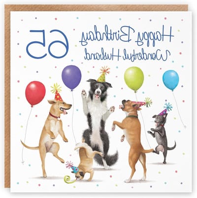 Verjaardagskaart Echtgenoot - Wenskaart Man - Verjaardag Vieren - Grote Dansende Honden - 210 x 210 mm - Niet gespecificeerd