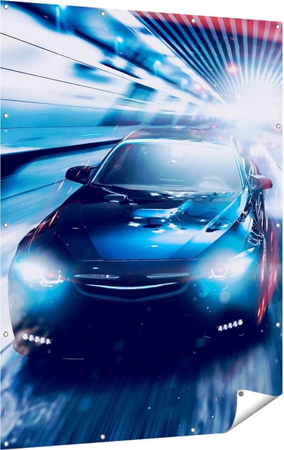 Gards Tuinposter Zwarte Sportwagen Auto - Abstract - 120x160 cm - Tuindoek - Tuindecoratie - Wanddecoratie buiten - Tuinschilderij