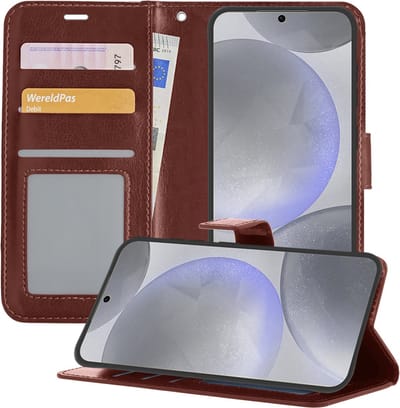 Hoesje - Geschikt voor Samsung Galaxy S24 - Luxe Bookcase - Walletcase Hoes - Portemonnee - Cover - Telefoonhoes - Bruin