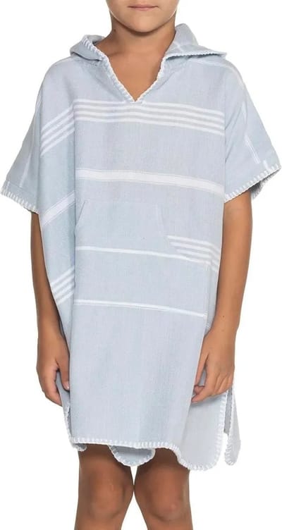 Lalay Kids Zwemponcho Leyla Light Blue - 8-9 jaar - jongens/meisjes/unisex pasvorm - poncho handdoek voor kinderen met capuchon - zwemponcho - badcape - badponcho