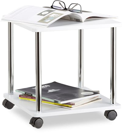 Bijzettafel - op wielen - wit