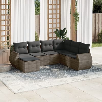 vidaXL - 7-delige - Loungeset - met - kussens - poly - rattan - grijs