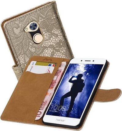 Lace Bookstyle Wallet Case Hoesjes Geschikt voor Huawei Honor 6 A Goud