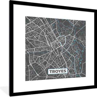Fotolijst incl. Poster - Troyes - Frankrijk - Plattegrond - Kaart - Stadskaart - 40x40 cm - Posterlijst