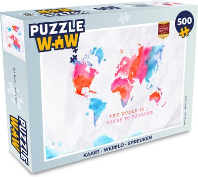 Puzzel Kaart - Wereld - Spreuken - Legpuzzel - Puzzel 500 stukjes