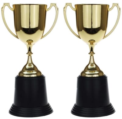 Gouden trofee/prijs beker met oren - 2x - 22 cm - met ruimte voor tekst - kunststof