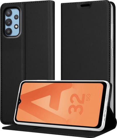 Cadorabo Hoesje geschikt voor Samsung Galaxy A32 5G in CLASSY ZWART - Beschermhoes met magnetische sluiting, standfunctie en kaartvakje Book Case Cover Etui