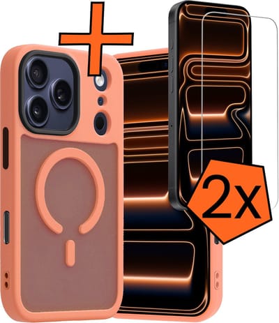 Hoes - Met 2x Screenprotector - Geschikt voor iPhone 17 Pro / 18 Pro - Magsafe Compatible - Sterk & Shockproof - Back Cover - Shock Proof Case - Telefoon Hoes - Perzik