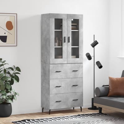 vidaXL - Hoge - kast - 69,5x34x180 - cm - bewerkt - hout - betongrijs