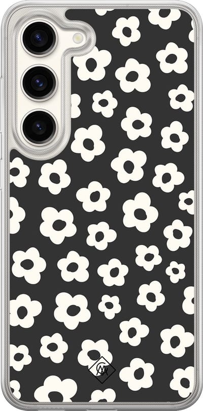 Casimoda® hoesje - Geschikt voor Samsung Galaxy S23 - Retro Bloempjes - 2-in-1 case - Schokbestendig - Bloemen - Verhoogde randen - Zwart, Transparant