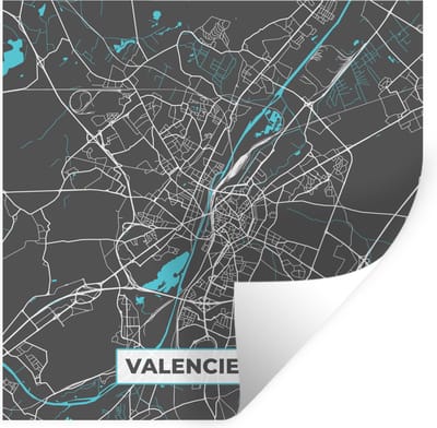 Muurstickers - Sticker Folie - Valenciennes - Frankrijk - Kaart - Plattegrond - Stadskaart - 100x100 cm - Plakfolie - Muurstickers Kinderkamer - Zelfklevend Behang XXL - Zelfklevend behangpapier - Stickerfolie