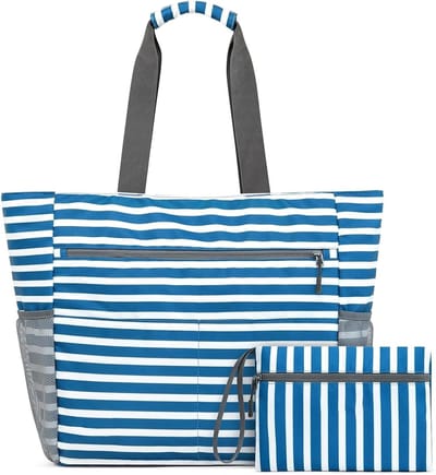 Ruime opvouwbare strandtas met ritssluiting, waterdicht, ideaal voor strand, sauna en reizen, met vak voor natte spullen en schoenen