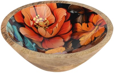 Dekoratief | Bowl 'Flower Opulence', naturel, hout/email, 17x17x6cm | A258036