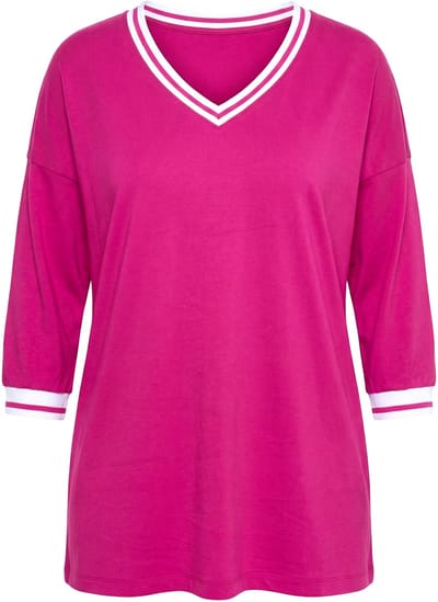 Angel of Style - Dames - T-shirt oversized gestreepte boorden 3/4-mouwen - Licht heide - Maat 46