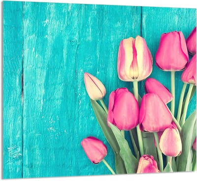 TMK ArtDeko - Glasplaat voor Keuken - 65x60 cm - Tulpen - Veelkleurig