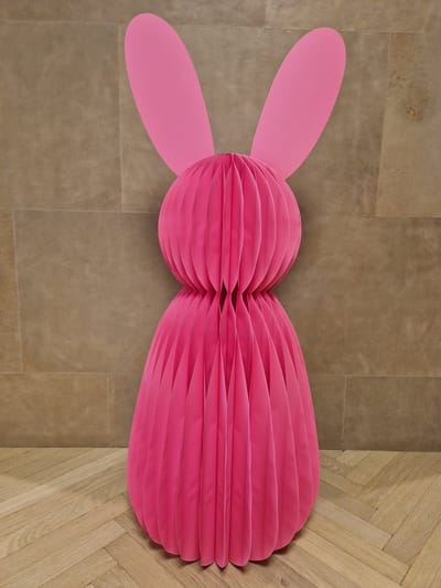 Papieren haas Bruno 90 cm, opvouwbaar met magneet, roze