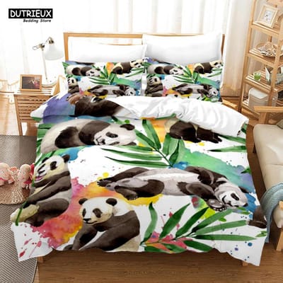 Cartoon Chinese Panda Beddengoed Set Zachte Microvezel Dubbel Queen King Twin Maat Dekbedovertrek Kinderen Meisjes Kamer Decor Wit Bedlinnen EU single(135x200cm)