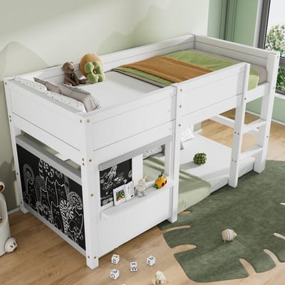 STILVORA Kinderbed 90x200 cm – Huisbed Met Krijtborden & Trap – Speelbed Met Opbergplank – Scandinavisch – Wit – Zonder Matras