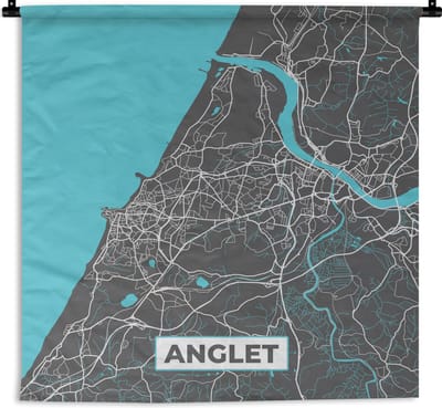 Wandkleed - Wanddoek - Anglet - Frankrijk - Kaart - Stadskaart - Plattegrond - 180x180 cm - Wandtapijt